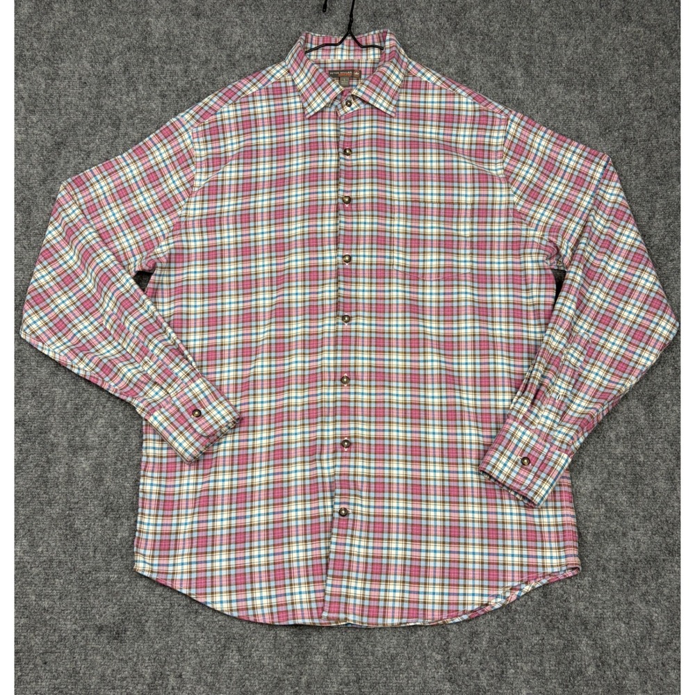 Peter Millar Crown Sport Mens Large Pink Blue Plaid Button Down Shirt L/S